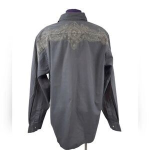 LUCKY BRAND men button down embroidered back/sleeves L gray